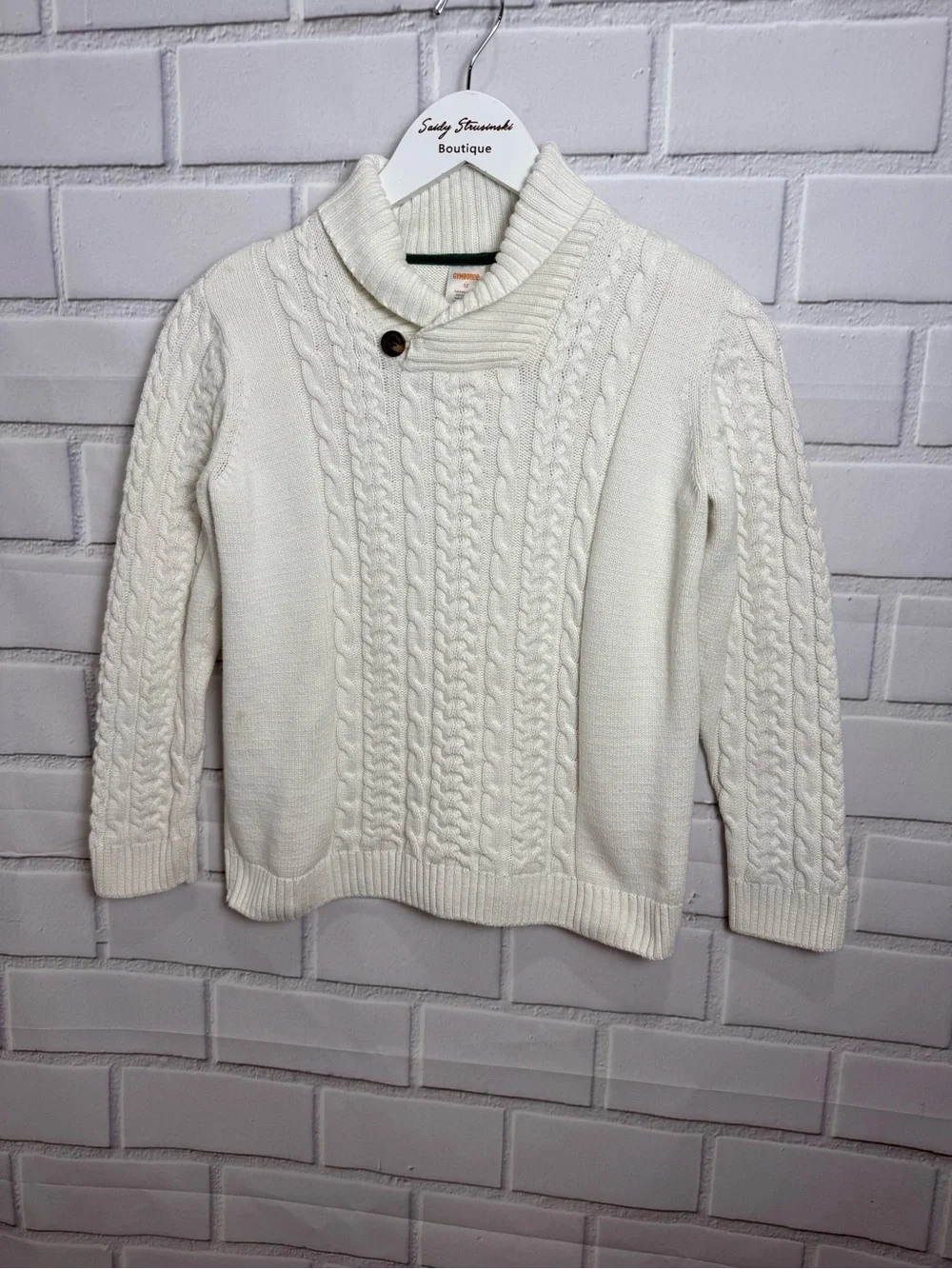 Gymboree boys ivory Cable Knit Sweater Size 12 100% Cotton Mock Neck